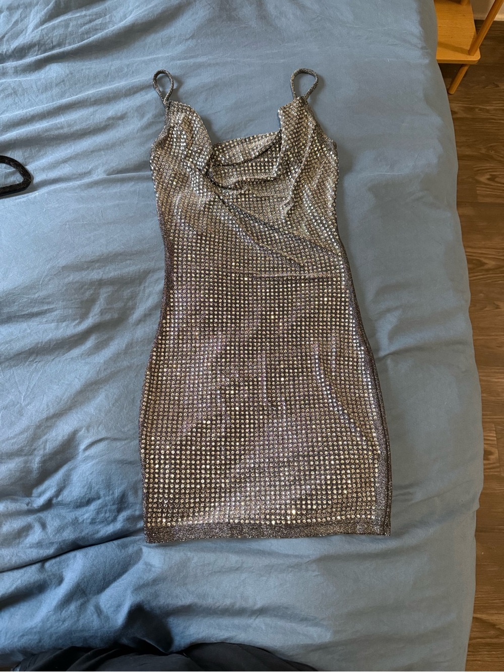 NWOT - Fashion Nova Black Rhinestone Sparkle Mini Dress XS Y2K